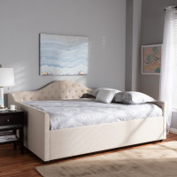 Baxton Studio CF8940-B-Light Beige-Daybed-F Eliza Modern and Contemporary Light Beige Fabric Upholstered Full Size Daybed